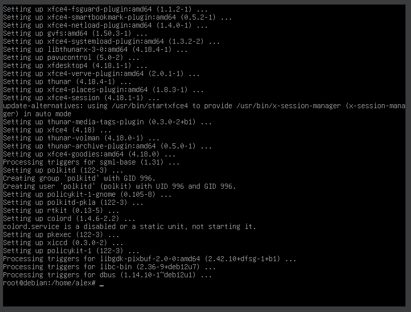 Running 'apt install xfce4 xfce4-goodies'